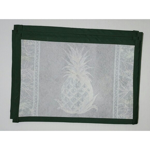 New Set of 6 Tapestry Rectangular Placemats Pineapple Tropical Green 19.5"x13.5" - Picture 3 of 4